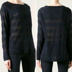 New Vince 100% linen striped semi-sheer boatneck bateau relaxed pullover sweater